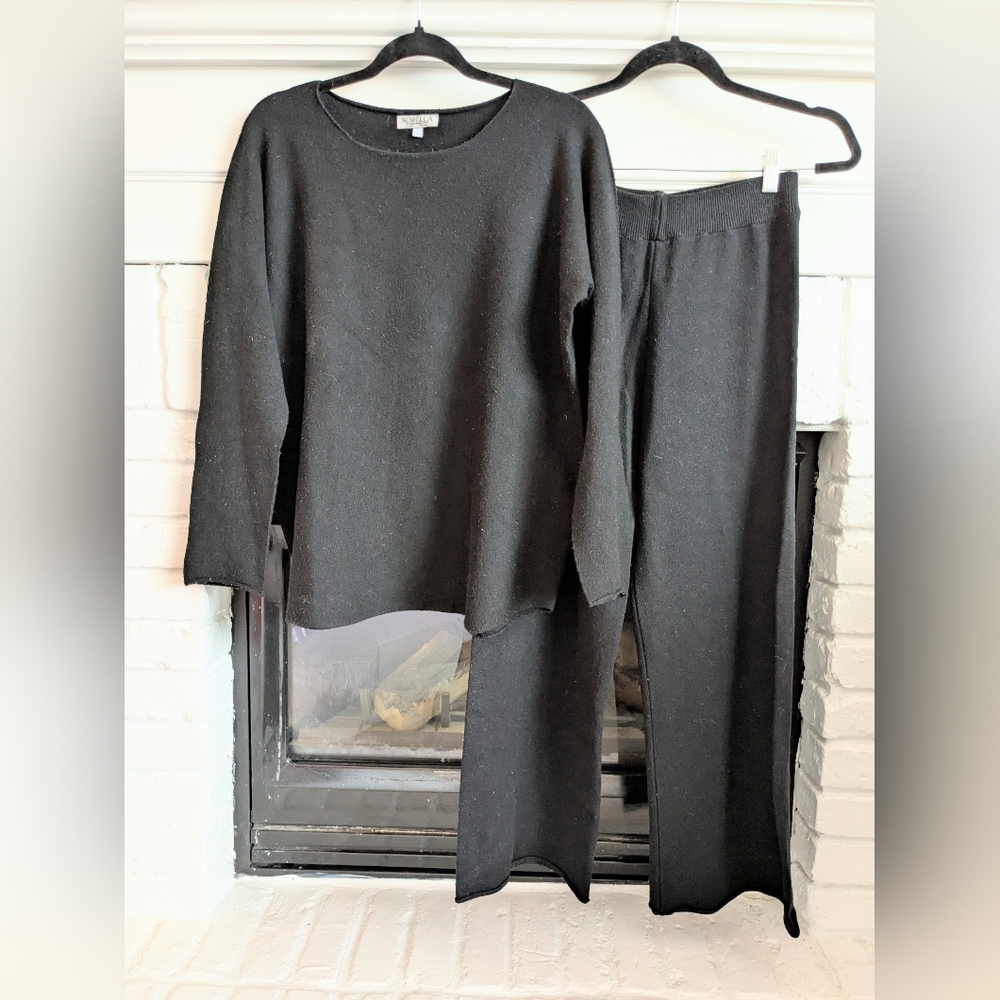 Sorella ITALIAN Jet Black Thuck Brushed Knit Lounge Set Soft Size L